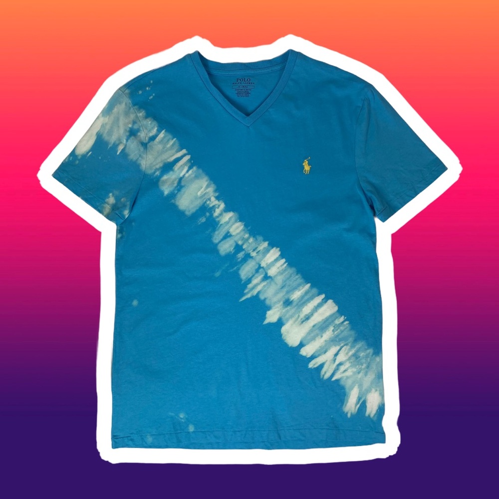NWT Polo Ralph Lauren Blue V-Neck Tie Dye Medium